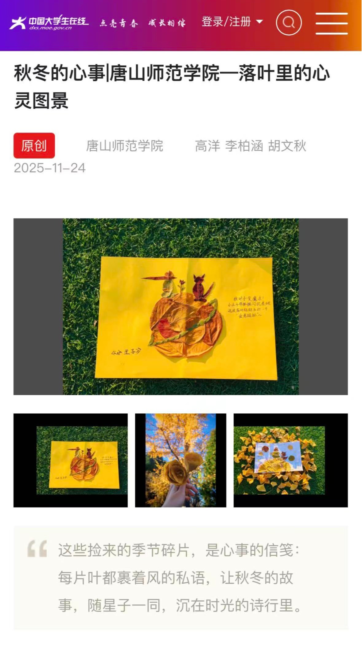 《中国大学生在线》——秋冬的心事|beat365官方网站—落叶里的心灵图景